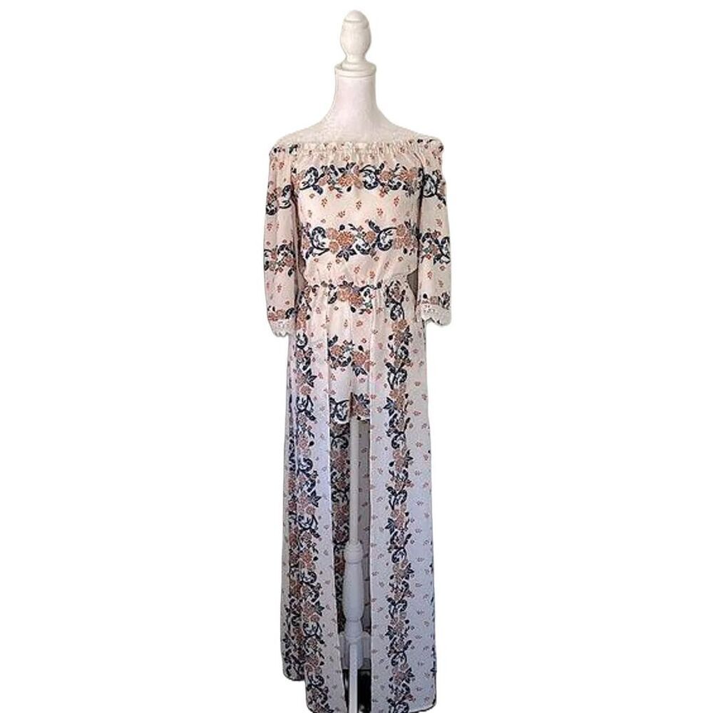 Womens Flying Tomato White Blue Orange Floral Off-Shoulder Romper Size XS